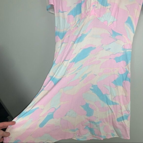 BP. Nordstrom Pastel Short Sleeve Crepe Dress Flowy Pink White Blue Size Small - Picture 5 of 9